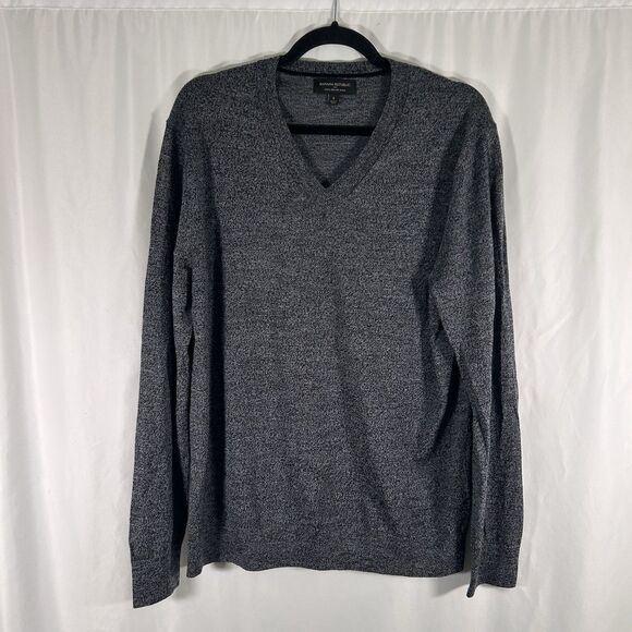 Banana Republic 100% Merino Wool Sweater Men's Large Grey V-neck Pullover - Picture 1 of 6